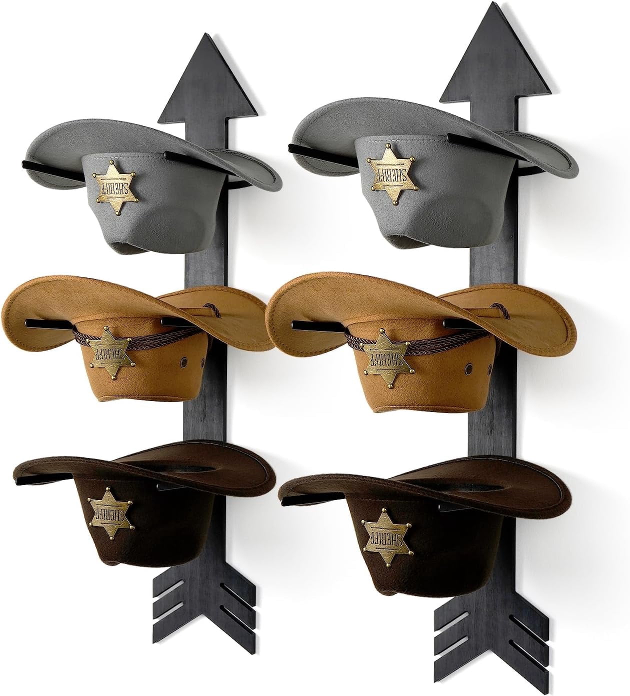 4-Pack Cowboy Hat Holder – Wall Mount Western Rustic Metal Rack – Space-Saving Organizer For Hats