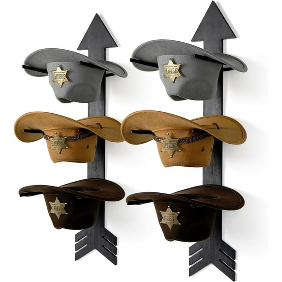 Cowboy Hat Rack for Wall Mount 6 Pieces Rustic Wood Arrow Design Hat Holder Cowboy Hat organizer Western Bedroom Decor Hat Storage Cowgirl Hat Hanger for Display and Organization Black