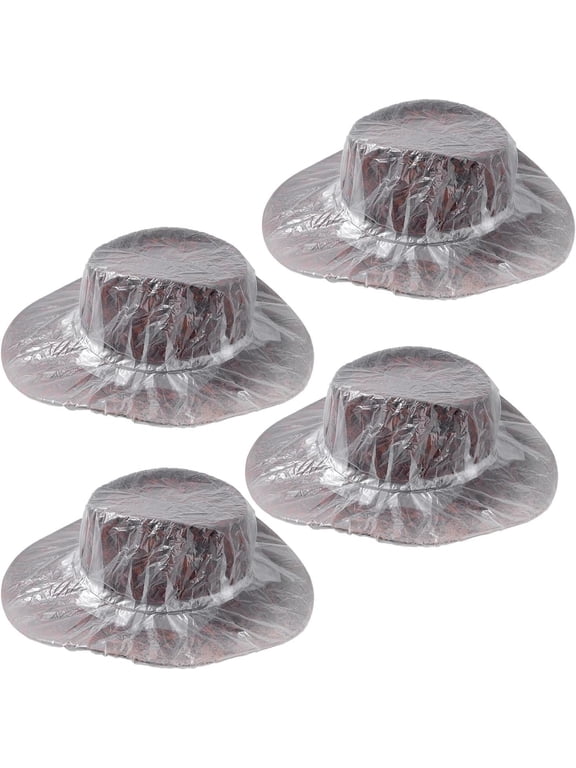 Cowboy Hat Rain Covers, 4 count Plastic Hat Cover, Polyethylene Hats Protectors for Dust Unisex Travel Cowboy Hats Storage, Suitable for Working in Rainy and Snowy Weather (Transparent)