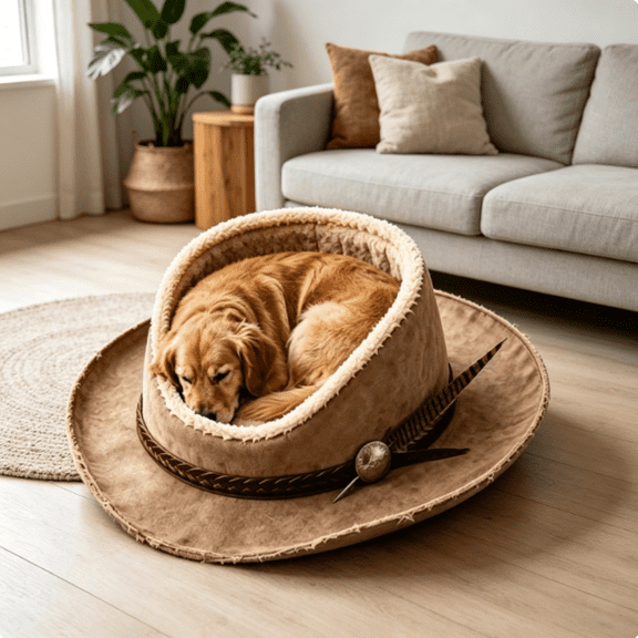 Cowboy Hat Shaped Dog Bed, Novelty Western‑Theme Pet Bed for Cat & Small Dog Relax Sleep