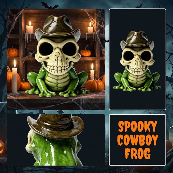 Cowboy Hat Skull Frog Resin Figurine Western Gothic Desktop Decor Statue