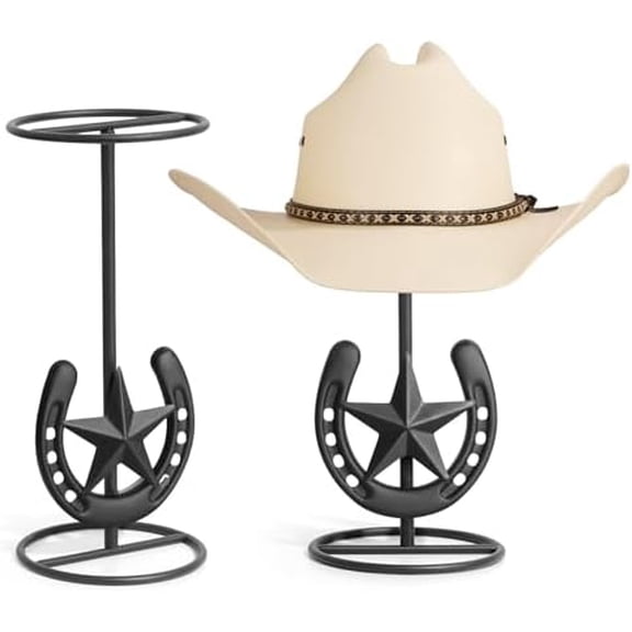 Cowboy Hat Stand, Hat Display Stand Tabletop, Western Horseshoe Decor, Cowboy Hat Rack, Cowboys Gifts for Men, Western Stuff, Desk Hat Rack for Fedora, Sun Hats, Straw Hats, Iron, Black, 2 Packs
