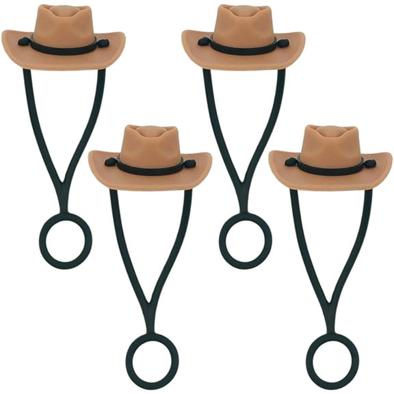 Cowboy Hat Straw Covers 4pcs Cowboy Silicone Toppers for 6-10mm Straws, Reusable Dust-Proof Sippy Tips Cover Cups, Cowboy Hat Straw Topper