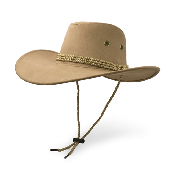 Cowboy Hat, Sun Hat Faux Felt Leather Suede Travel Cap Western Hat Outdoor Sun Protect Beige