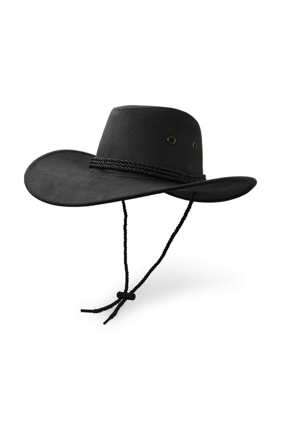 Cowboy Hat, Sun Hat Faux Felt Leather Suede Travel Cap Western Hat Outdoor Sun Protect Black