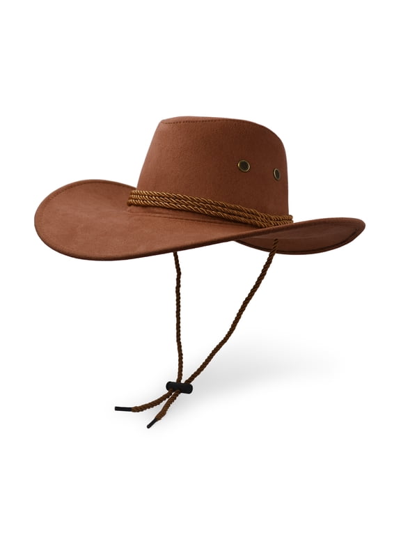 Cowboy Hat, Sun Hat Faux Felt Leather Suede Travel Cap Western Hat Outdoor Sun Protect Brown