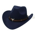thumbnail image 1 of Cowboy Hat Western Style Jazz Bowler Hat with Ethnic Head Decoration for Distinctive Western Blue, 1 of 3