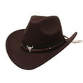 thumbnail image 1 of Cowboy Hat Western Style Jazz Bowler Hat with Ethnic Head Decoration for Distinctive Western Brown, 1 of 3