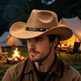 thumbnail image 1 of Cowboy Hat Wide Brim Sun Protection Hat With Adjustable Windproof Rope Soft Lightweight Fabric Unisex Outdoor Travel Music Festival Daily Wear, 1 of 7