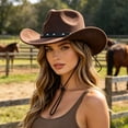 thumbnail image 1 of Cowboy Hat Wide Brim Sun Protection Hat With Adjustable Windproof Rope Soft Lightweight Fabric Unisex Outdoor Travel Music Festival Daily Wear, 1 of 7