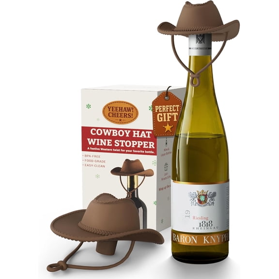Cowboy Hat Wine Stopper, Funny Wine Gift for Wine Lovers, Wine Accessories, Silicone Bottle Stopper Keeps Wine Fresh, Stocking Stuffers White Elephant Gifts for Adults Men Women