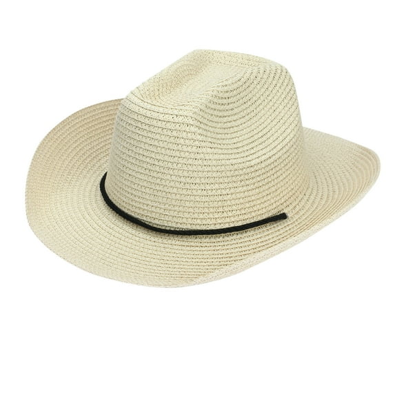 Cowboy Hat for Women and Men BWASD Classic Wide Brim Straw Weave Panama Hat Sun Protection Solid Color Jazz Hat for Outdoor Vacation Travel Summer Beige