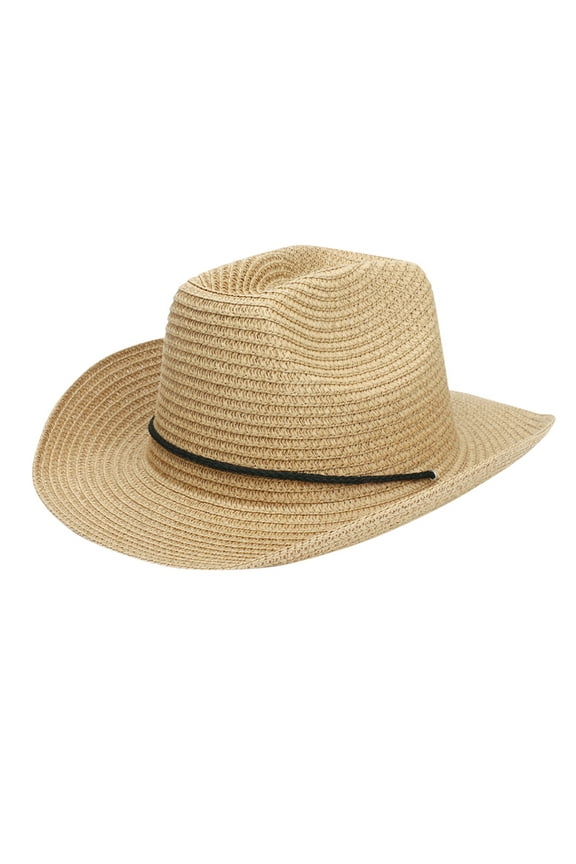 Cowboy Hat for Women and Men BWASD Classic Wide Brim Straw Weave Panama Hat Sun Protection Solid Color Jazz Hat for Outdoor Vacation Travel Summer Brown