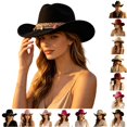 thumbnail image 1 of Cowboy Hat Women Party Wide Brim Western Fedora Jazz Solid Color Lightweight Fabric Autumn Winter Theme Headwear, 1 of 5