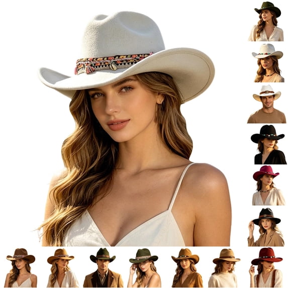 Cowboy Hat Women Party Wide Brim Western Fedora Jazz Solid Color Lightweight Fabric Autumn Winter Theme Headwear