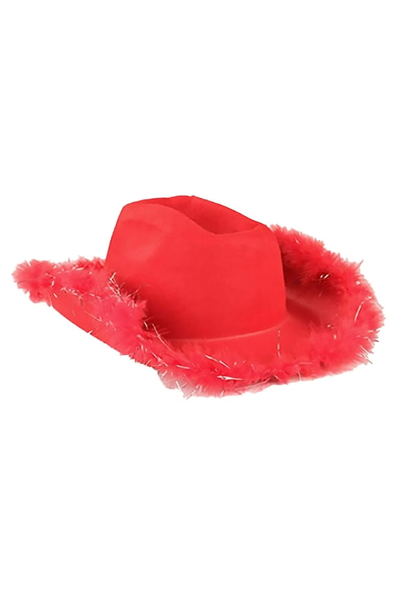 Cowboy Hat for Women – Western Party Hat with Adjustable Chin Strap ( Line Dancing & Bachelorette Events) Under 5$, Yubnlvae Women's Edge Cowboy Hat Trimmed Decorative Hat , Red, One Size