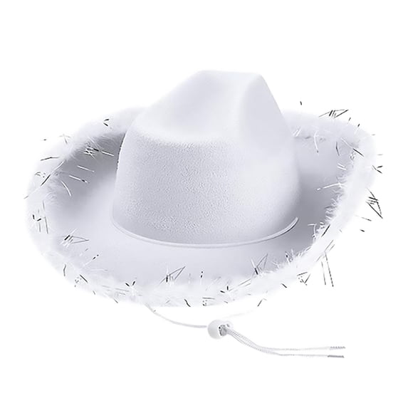 Cowboy Hat for Women – Western Party Hat with Adjustable Chin Strap ( Line Dancing & Bachelorette Events) Under 5$, Yubnlvae Women's Edge Cowboy Hat Trimmed Decorative Hat , White, One Size
