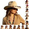 thumbnail image 1 of Cowboy Hat Women Wide Brim Western Fedora Jazz Lightweight Fabric Curved Brim Autumn Winter Party Outdoor Headwear, 1 of 5