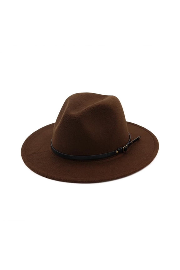 Cowboy Hat Wool Felt Outback Hat Wide Brim Panama Fedora Hat With Belt Buckle Classic Fashionable For All Seasons Wool One Size Cowgirl Hat