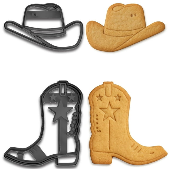 Cowboy Hat and Boot Cookie Cutter Set (4.25" Each) - Western-Themed Baking and Crafting Tool (Random Color)