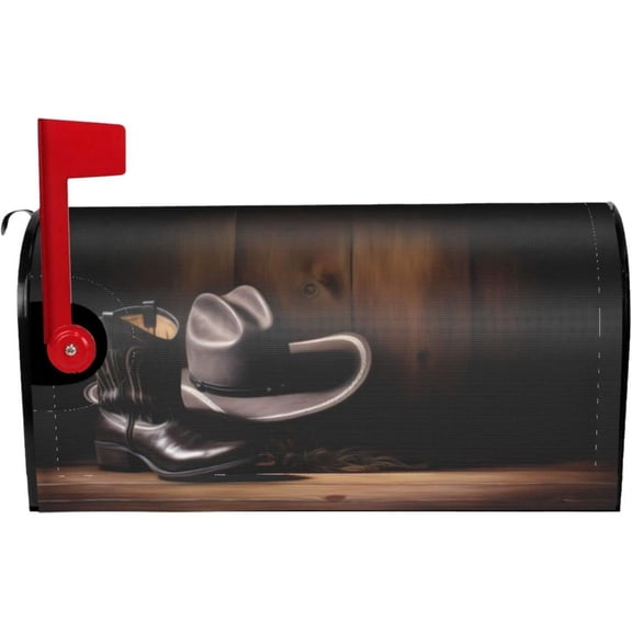 Cowboy Hat and Boot Magnetic Mailbox Covers, Vintage USA Western Mail Wraps Garden Yard Home Decor for Outdoor Large Size 25.5x21 in\u2026