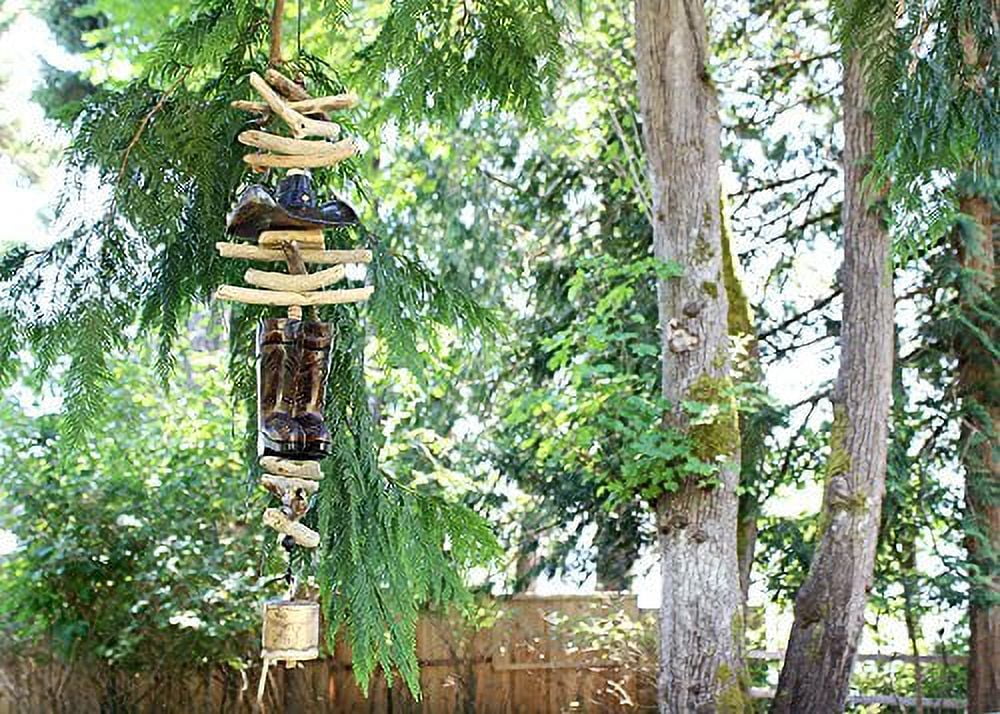 Hand-Carved Mahogany Cowboy Hat and Boots Driftwood Wind Chime