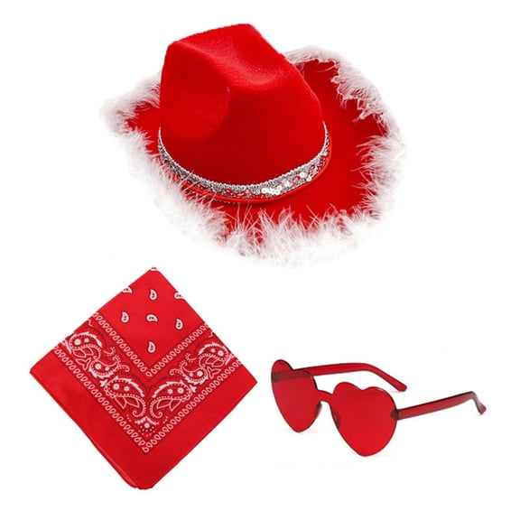 Cowboy Hat for Festive Occasions Party Jazz Hat Stage Hat Set Santa Hat for Performances and Celebrations Red
