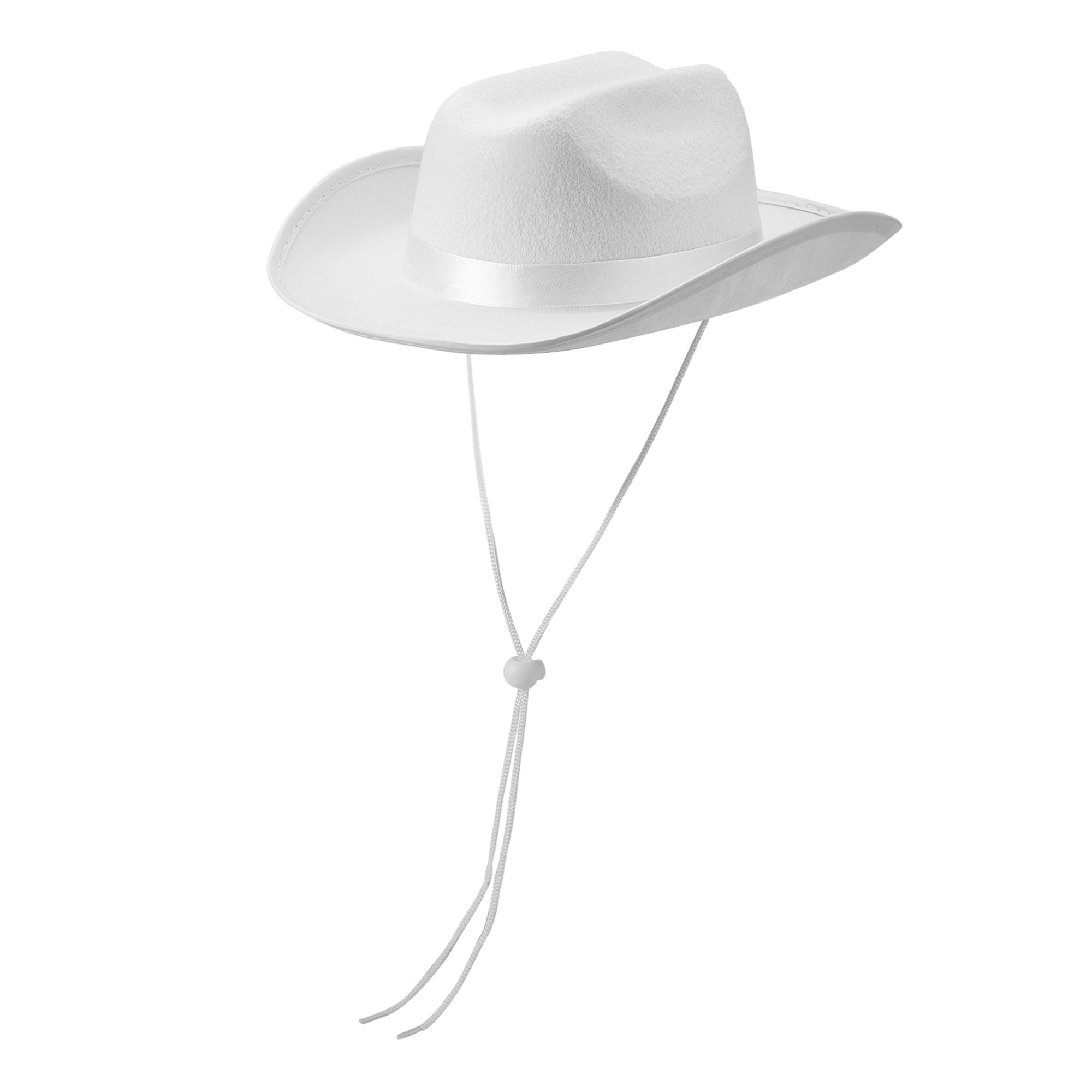 White Wide Brim Cowboy Hat with Chin Strap