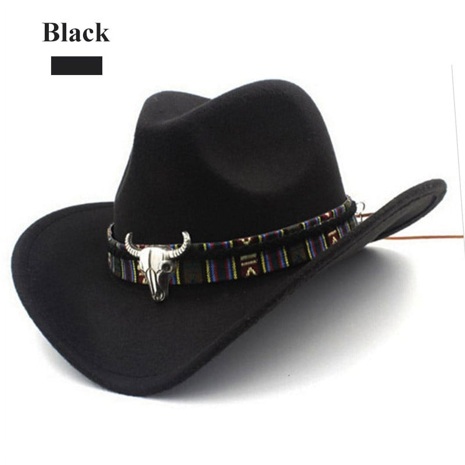 Men's Faux Felt Western Cowboy Hat, Wide Brim with Strap Men's Faux Felt Western Cowboy Hat, Wide Brim with Strap