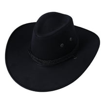 Cowboy Hat for Men Women Roll Up Wide Brim Fedora Cowgirl Hat Faux Felt Hat with Strap