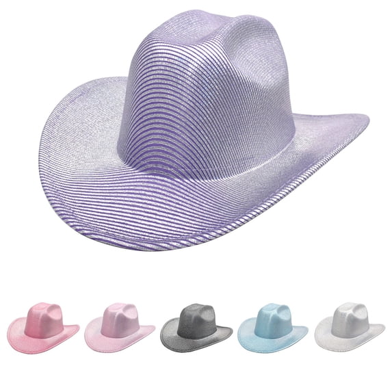 Cowboy Hat for Women And Men Wide Brim Western Cowboy Cowgirl Hat Unisex Rolled up Caps Sun Hat with Shimmering Glitter for Party Pink M