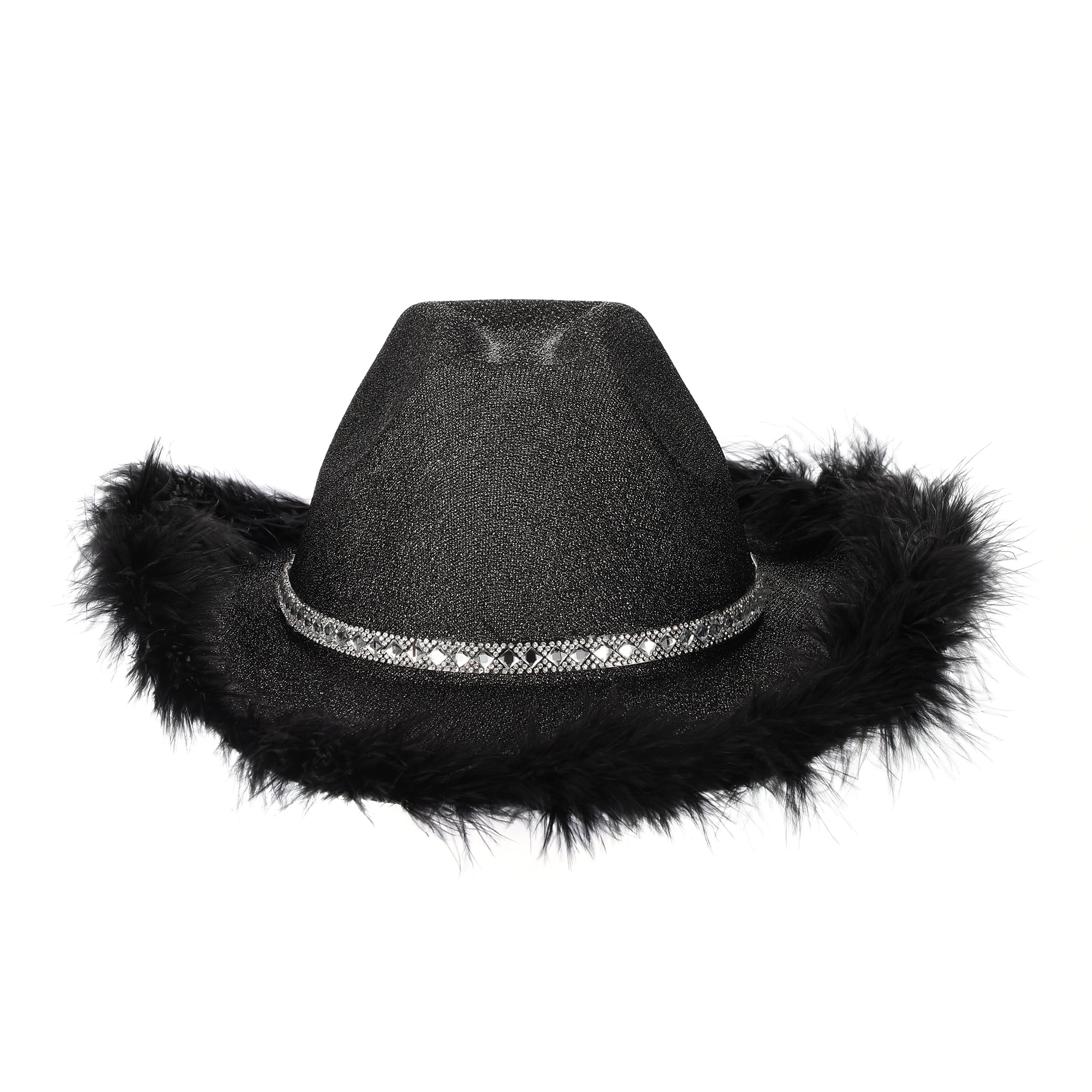 Cowboy Hat for Women Feather Diamond Strip Wide Brim Hats Felt Western ...