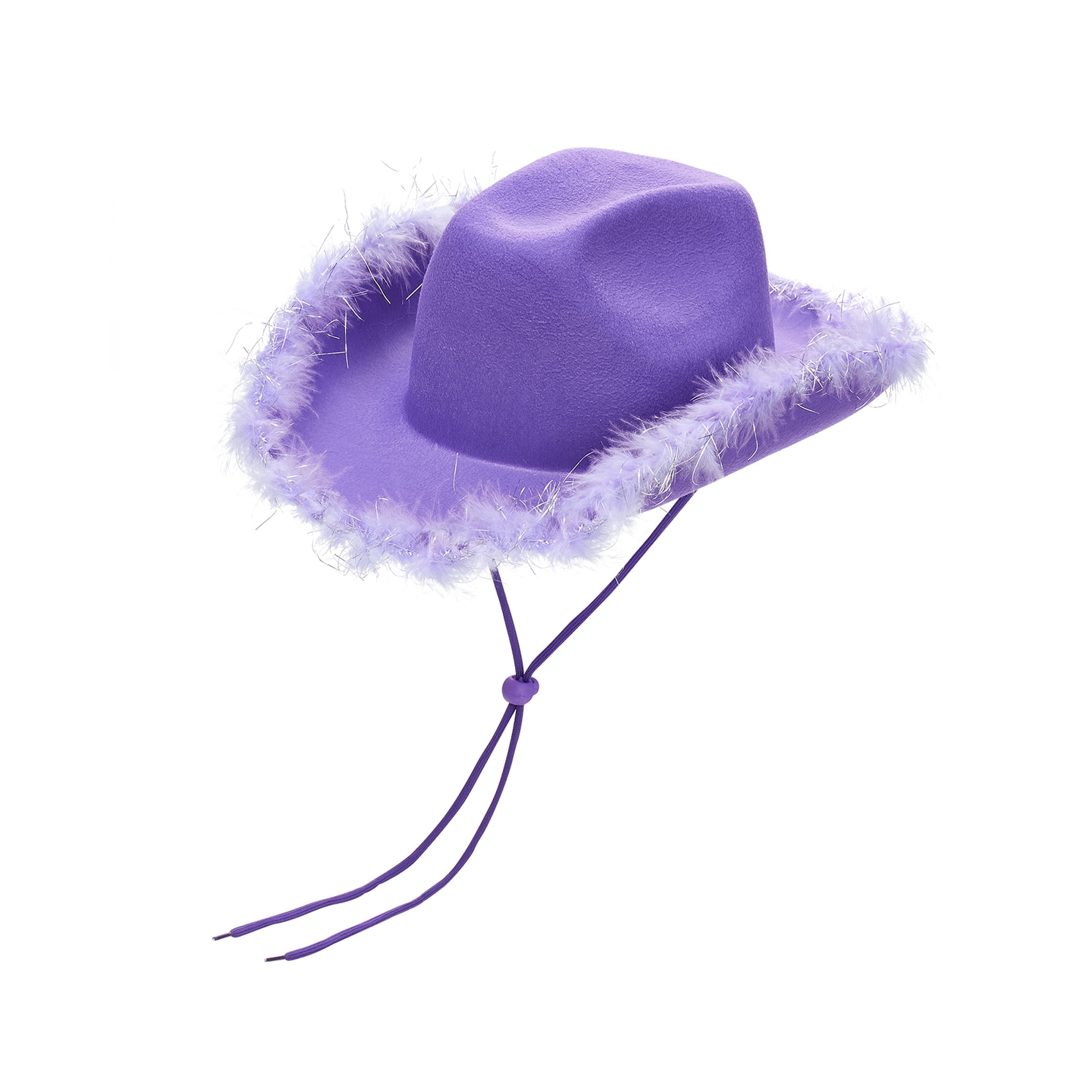 Western Felt Cowgirl Hat with Fluffy Feather Trim, Adjustable Adult Costume Hat White Felt Cowboy Hat With Royal Blue Feather Boa  main image 3