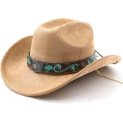 Cowboy Hat for Women Men with Embroidery Belt Wide Brim Western Suede Hat for Cowboys and Cowgirls