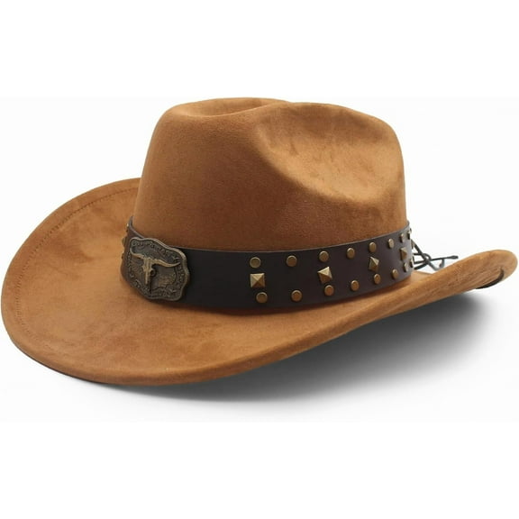 Cowboy Hat for Women Men with Shapeable Wide Brim Western Suede Hat for Cowboys and Cowgirls