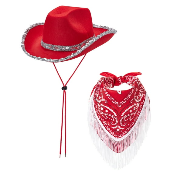 Cowboy Hat for Women Sparkly Sequin Wide Brim Hats Felt Western Cowgirl Hats for Cosplay Fancy Dress Dress-up Party