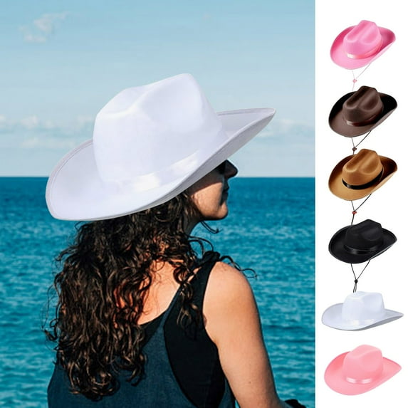 Cowboy Hat for Women, Wide Brim Straw Hat with Ribbon, Soft Breathable Cowgirl Hat for Beach, Outdoor, Rodeo and Summer Sun Protection-Black