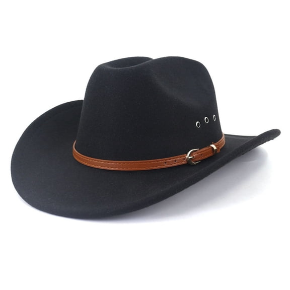 Cowboy Hat for Women and Men Felt Wide Brim Classic Outdoor Fedora Hats Western Cowboy Cowgirl Hats with Belt Buckle