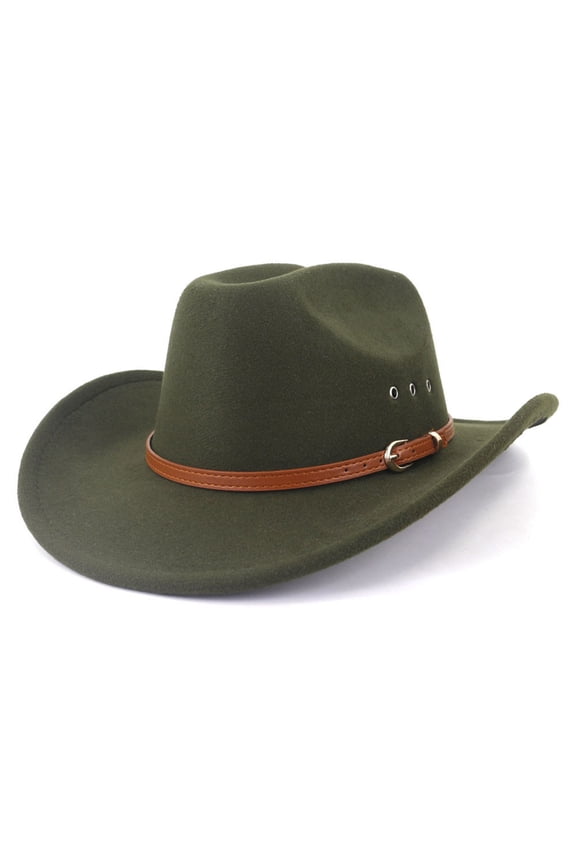 Cowboy Hat for Women and Men Felt Wide Brim Classic Outdoor Fedora Hats Western Cowboy Cowgirl Hats with Belt Buckle