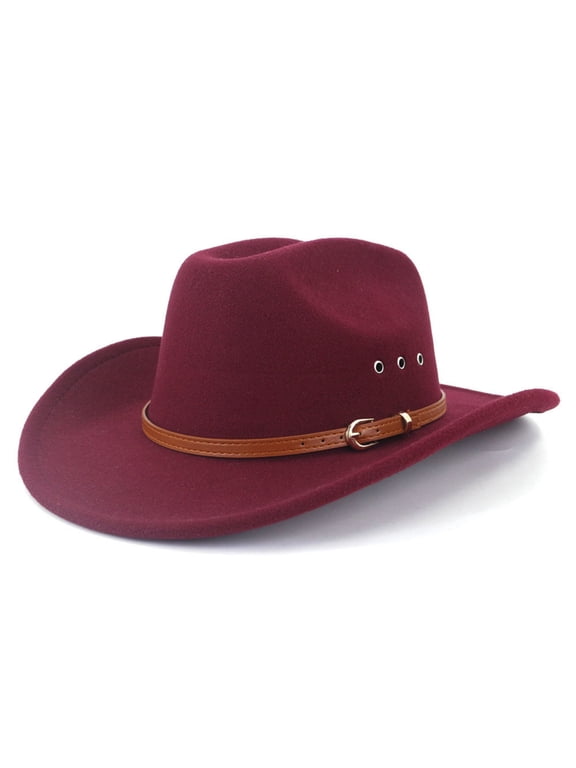 Cowboy Hat for Women and Men Felt Wide Brim Classic Outdoor Fedora Hats Western Cowboy Cowgirl Hats with Belt Buckle