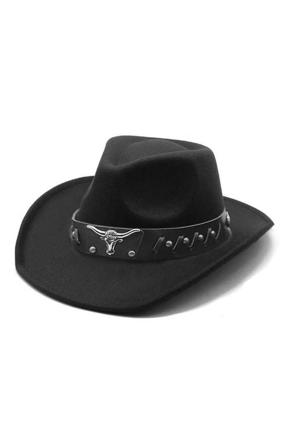 Cowboy Hat for Women and Men, Unisex Western Cowboy Hat, Faux Fur Felt Cowgirl Hats Hats Outdoor Wide Brim Rodeo Hat with Strap, Black