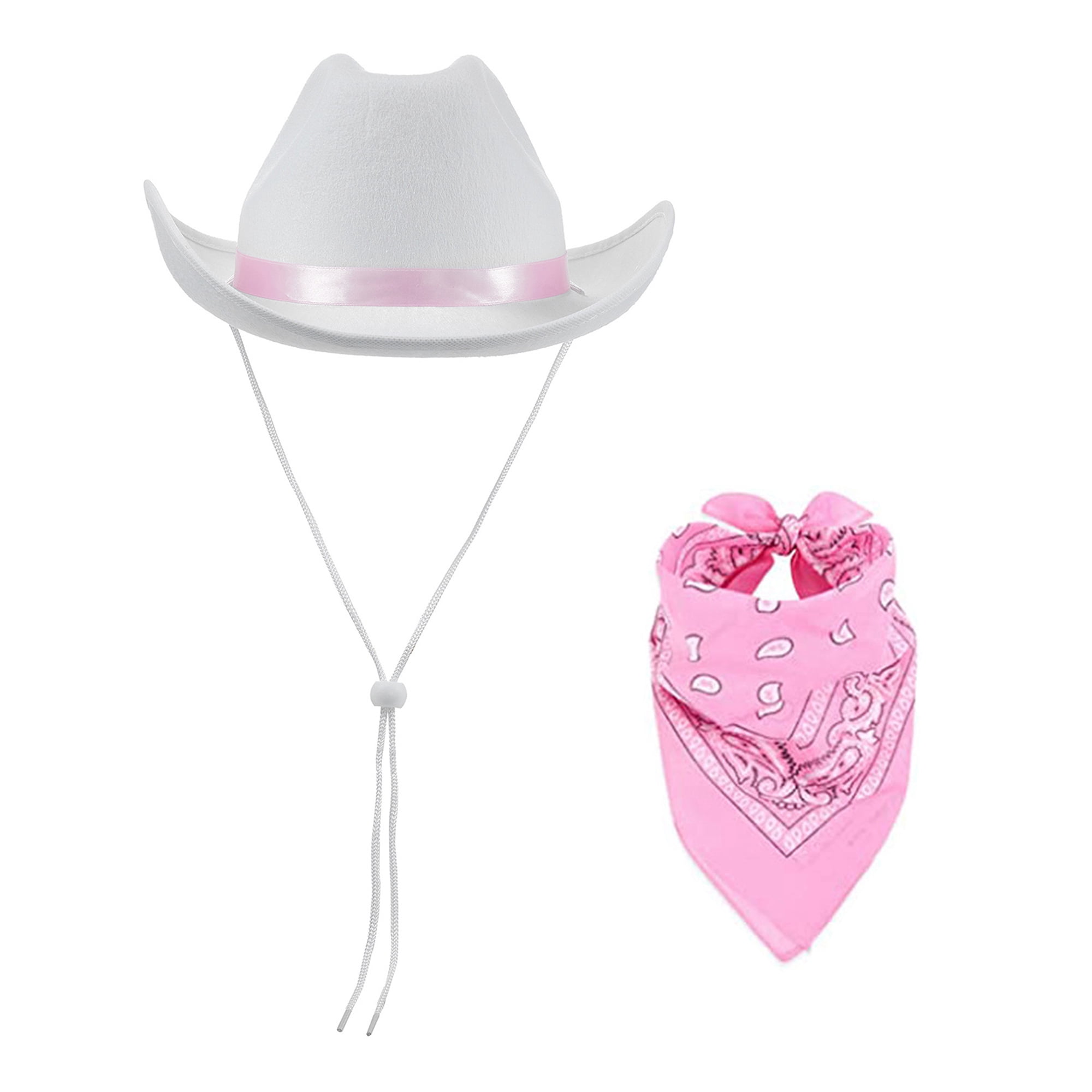 Cowboy Hat with Bandana Set for Women Wide Brim Western 
