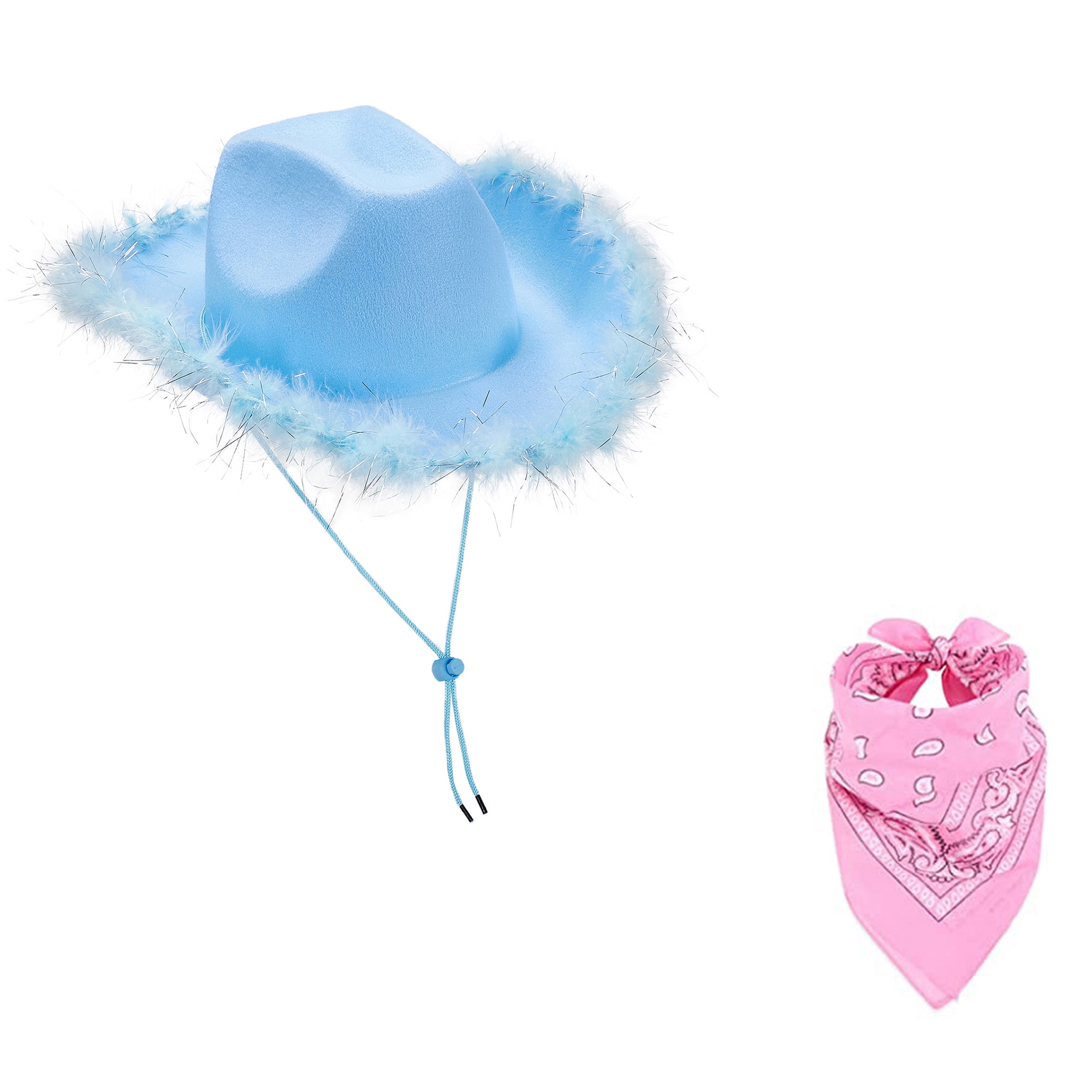 3471 Cowboy Hat With Fringed Bandana Set For Women Wide Brim Western Cowgirl Rhinestone Fringe Cowboy Hat: Handmade Festival and Country  main image 2