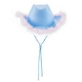 thumbnail image 1 of Cowboy Hat with Feathers Decoration for Women Cowgirl Hat Furry Trim Wide Brim Hat Funny Party Club, 1 of 6
