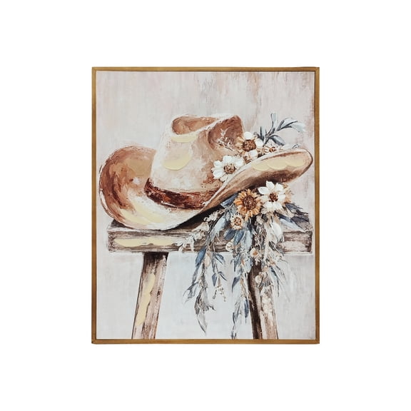 Cowboy Hat with Flowers Wall Art in Brown Frame by Ashland  - Spring Home Decor