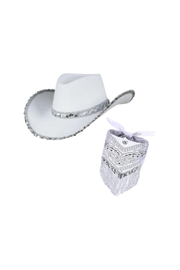 Cowboy Hat with Fringed Bandana Sun Protection Hat Soft Summer Beach Cowgirl Hat Jazz Top Hat for Music Concerts Short Trips