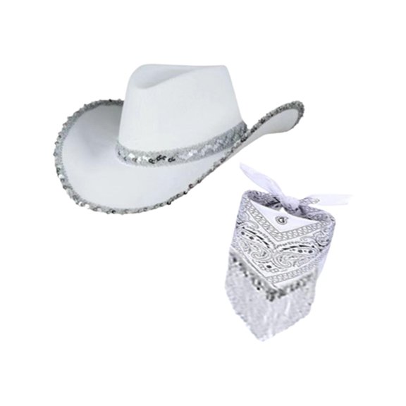 Cowboy Hat with Fringed Bandana Sun Protection Hat Soft Summer Beach Cowgirl Hat Jazz Top Hat for Music Concerts Short Trips