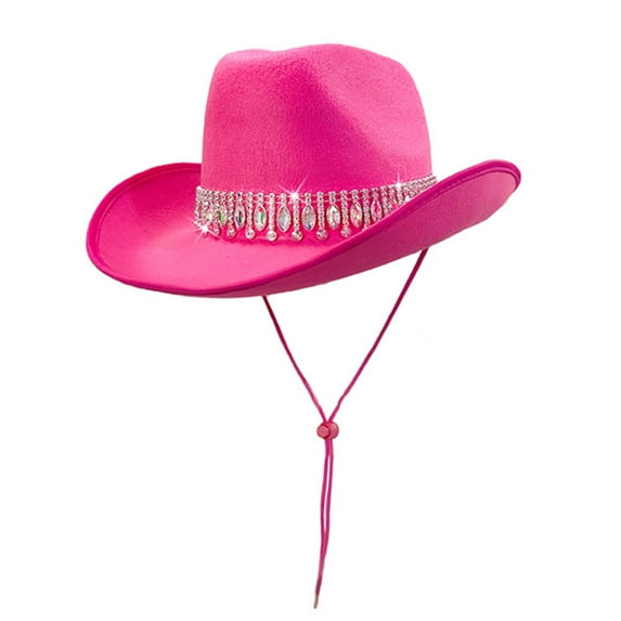 Cowboy Hat with Glam Rhinestone Embellishments - Classic Western Design for Bachelorette & Parades Hot Pink