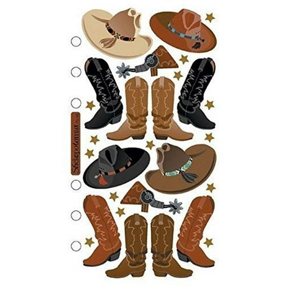 Cowboy Hats, Boots, Stars and Stickers Set - 28 Assorted Stickers (SPPC08)