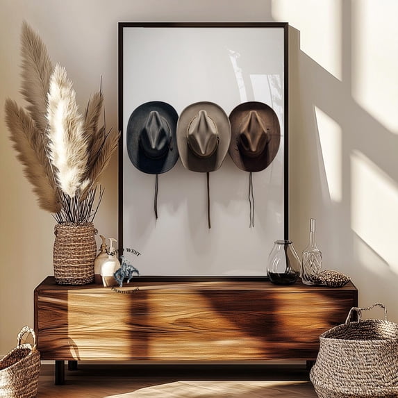 Cowboy Hats Print, Southwestern Decor, Texas Rodeo Art Home Decor #2963, Unframed Poster Size 12x18